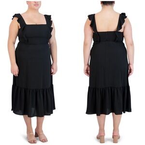 BCBG Paris Ruffle Strap Flounced Hem Midi Dress